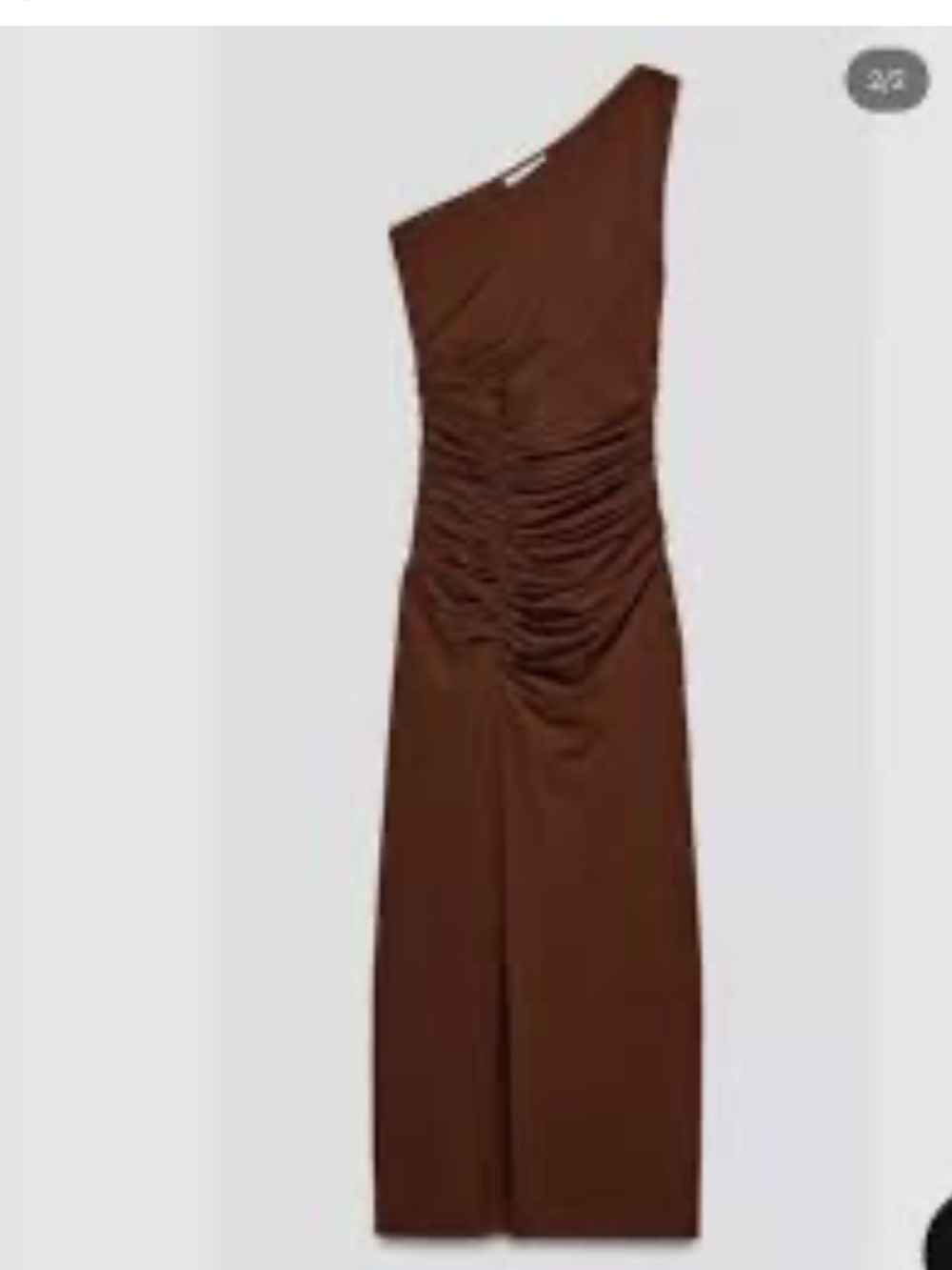 NWOT Zara‎ One-Shoulder Ruched Midi Dress in Brown Size L
